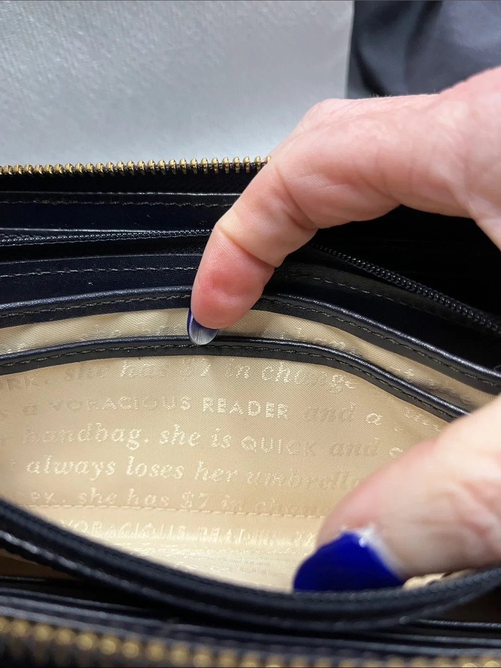 EUC Kate Spade Black Patent Wallet with Green Hedgehog Print storybook lining